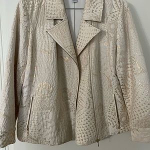 Chico’s zippered cream and gold jacket size 3.